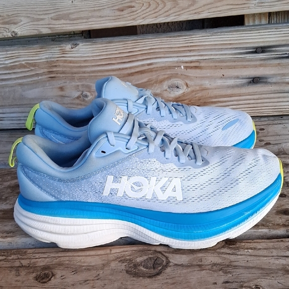 Hoka Bondi 8  Sky Blue and White Athletic Shoes - Picture 10 of 15